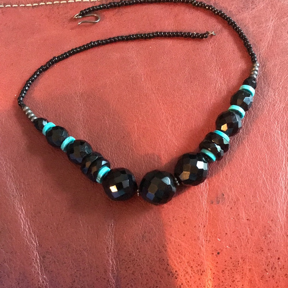 Black and Teal Beaded Necklace